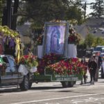 Religious shrine memorial flowers portrait